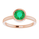 14K Rose 6 mm Lab-Grown Emerald Ring